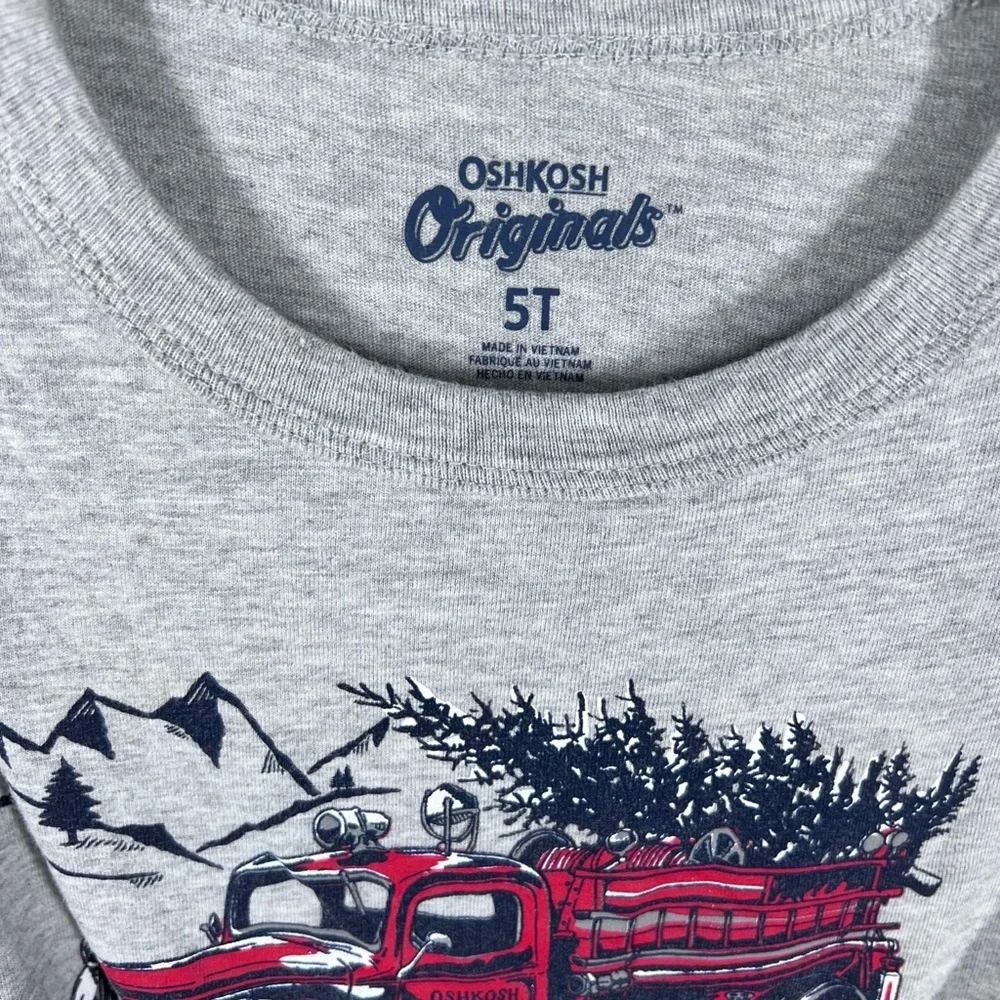 OshKosh B'gosh Gray and Red Long Sleeve Tee with Vintage Truck Design